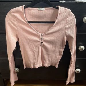 Pink long sleeve crop top